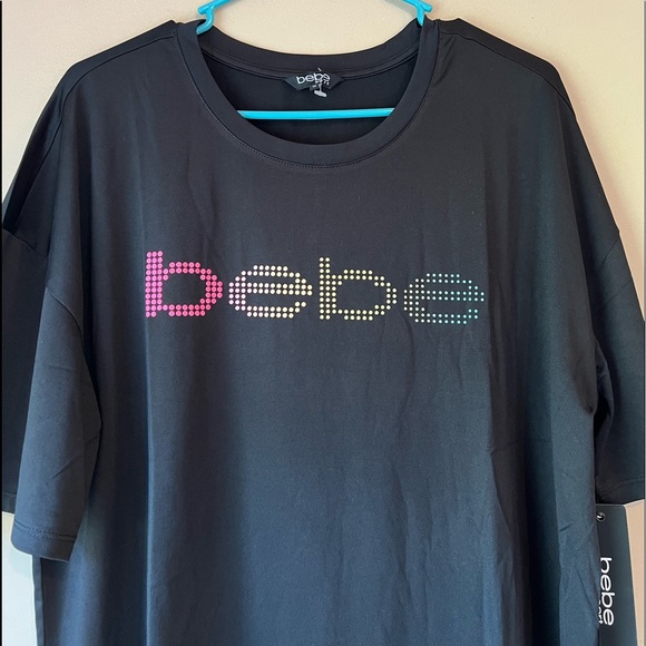 NEW BEBE Sport Rainbow Dot Bling Logo Cropped Tee Top Short Sleeve 1X Plus Size - Picture 4 of 12